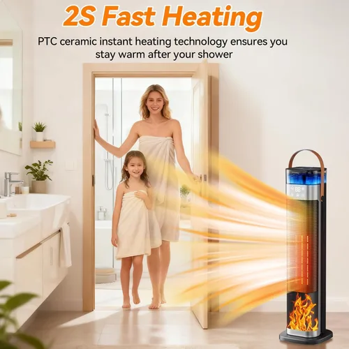 Miniatura 3 de Calentador de espacio en torre, calentadores eléctricos portátiles para uso en interiores con termostato, humidificación por pulverización, llama