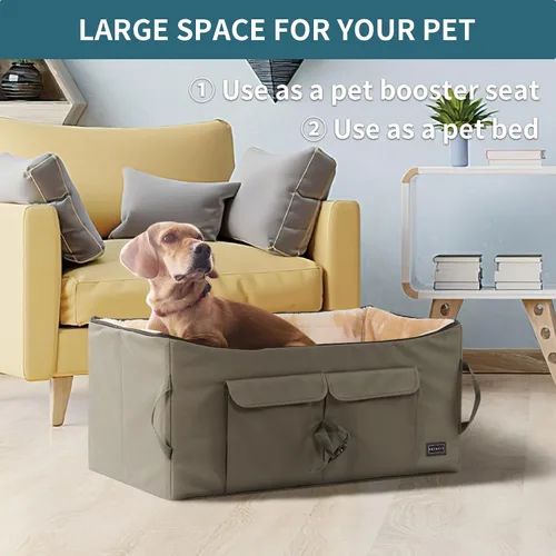 Miniatura 7 de Asiento elevador Petsfit para 2 perros pequeños o perro mediano de hasta 55 lbs, asiento grande de coche para perros con 2 bolsillos grandes
