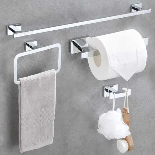 Juego de accesorios de baño de 4 piezas, juego de toalleros de acero inoxidable cromado montado en la pared, incluye toallero de 16 pulgadas, anillo