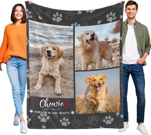 Miniatura 11 de Artsadd Manta conmemorativa personalizada para perros con fotos de perro y nombre, manta conmemorativa personalizada para mascotas, recuerdo