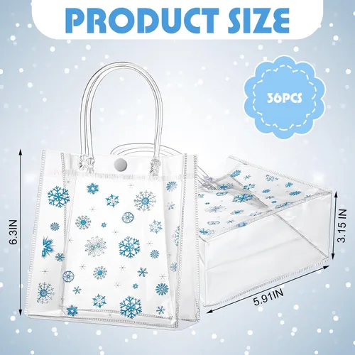 Miniatura 2 de Yeaqee 36 Piezas Bolsas de Regalo Transparentes de Copo de Nieve de Navidad con Asas Bolsas de Plástico a Granel para Dulces Bolsas Reutilizables