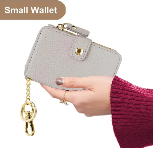 Miniatura 19 de Cartera con llavero, tarjetero con bloqueo RFID de piel, funda para tarjetas de crédito con cremallera para mujer
