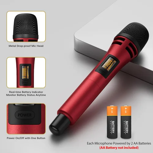 Miniatura 5 de TONOR Micrófonos inalámbricos, sistema de micrófono de karaoke UHF dual, Microfonos Inalambricos con receptor recargable, juego de micrófonos