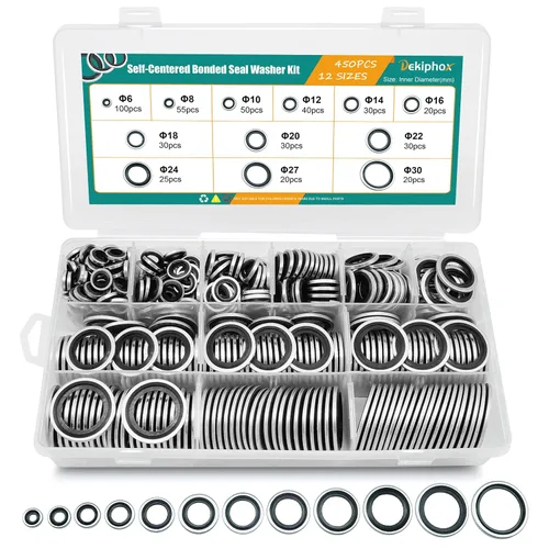 Miniatura 10 de 265 piezas NBR Arandelas de sellado unidas de metal, acero chapado en zinc métrico autocentrado Dowty Seal Junta de sellado aplastante Kit surtido