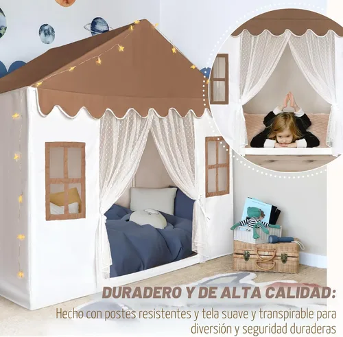 Miniatura 6 de Tienda de campaña para niños con alfombra, tienda de campaña grande para interiores para niñas y niños, tienda de campaña para niños pequeños, Marrón