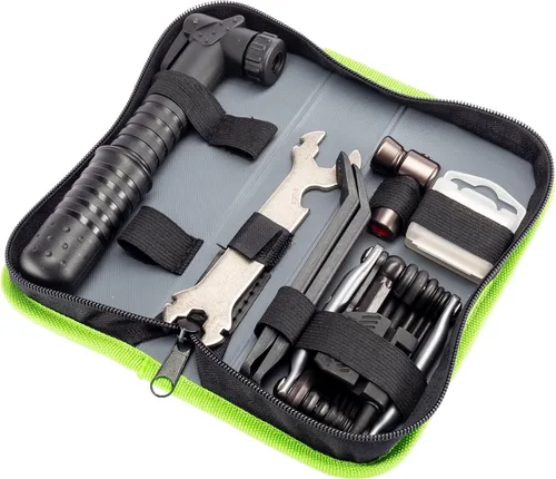 Kilimanjaro - Kit de 40 piezas de bomba de bicicleta y herramientas de reparación – 19 en 1 multiherramienta plegable, mini bomba de neumáticos,
