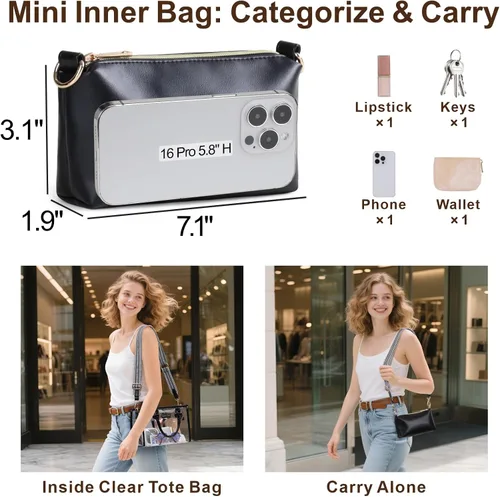 Miniatura 4 de PACKISM Bolsa transparente aprobada para estadios, bolsa transparente para eventos de estadio con bolsa interior, perfecta para eventos deportivos