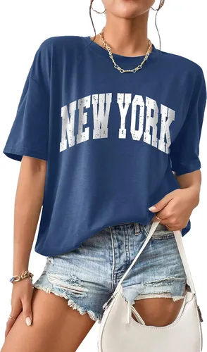 Miniatura 4 de Remidoo Camiseta casual de manga corta para mujer, de gran tamaño, holgada, con estampado de letras, blusa