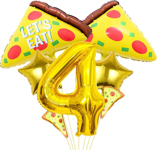 Miniatura 9 de 7 globos de pizza, número de cumpleaños de pizza, globos de aluminio de Mylar para pizza, suministros de fiesta, decoraciones de cumpleaños