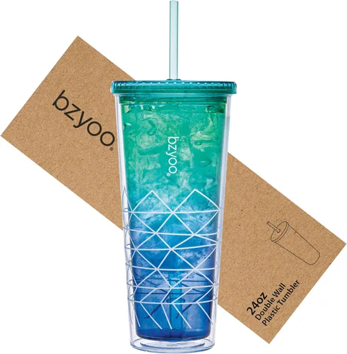 Miniatura 10 de bzyoo SIP - Vaso de plástico de doble pared de 24 onzas (710ml) con tapa y pajita, taza de viaje para bebidas frías reutilizable, café helado, taza