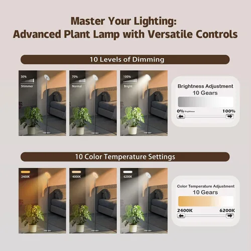 Miniatura 4 de Luz de crecimiento alto de espectro completo de 40 W, luz de planta de pie ajustable de 85 pulgadas para plantas de interior, regulable de 10