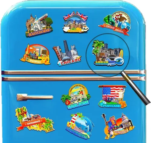 Miniatura 4 de Imán de madera para nevera de Miami Florida USA Monumentos 3D de viaje coleccionables, recuerdos decorativos hechos a mano -2646