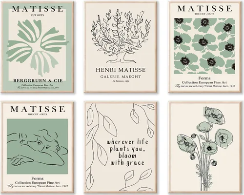 Miniatura 25 de KBKBART Matisse - Impresiones artísticas para pared, póster abstracto de arte de pared de Matisse, negro y beige, línea de cuerpo para mujer, hojas