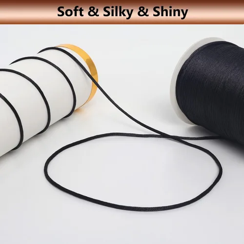 Miniatura 3 de Cordón de nailon satinado de 2 mm x 100,58 m, hilo de nailon sedoso y suave para joyería, pulseras, collares, cuentas, hilo para macramé, cola