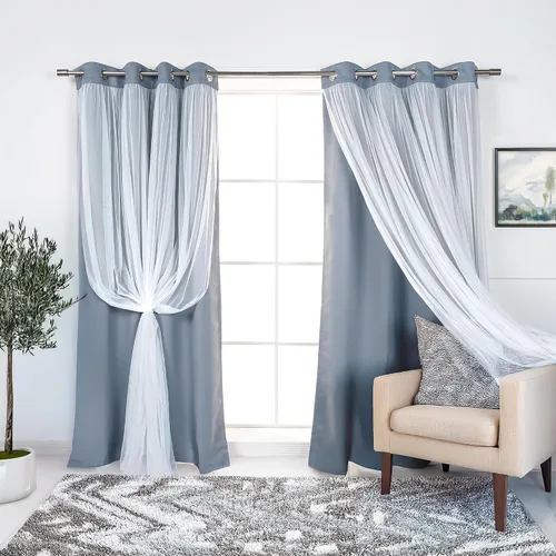 Miniatura 38 de Best Home Fashion Juego de 2 paneles de ventana de tul de encaje con aislamiento térmico y ojales de níquel de acero inoxidable para dormitorio