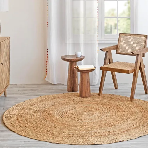 Miniatura 14 de HOMEMONDE Alfombra de yute natural tejida a mano de 2'x3' - Alfombra de piso rústica vintage trenzada reversible estilo granja para interiores