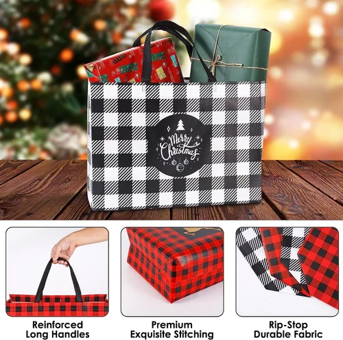 Miniatura 5 de YANGTE Paquete de 16 bolsas de regalo de Navidad extra grandes, bolsas reutilizables con asa, bolsas de compras de comestibles de Navidad no tejidas