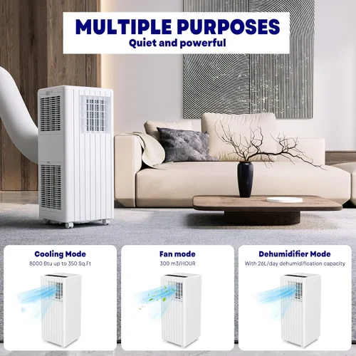 Miniatura 2 de Jojoka Aire acondicionado portátil con control remoto, acondicionador portátil de 8000 BTU para habitación, dormitorio, oficina con unidad de CA