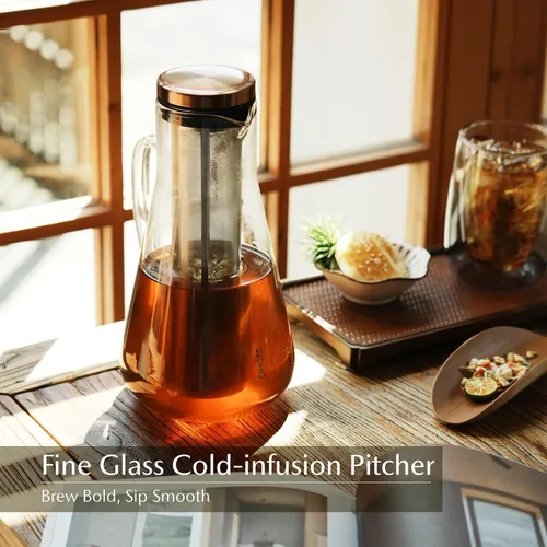 Miniatura 2 de Jarra de infusión fría Sio – 54 fl oz / 1600 mL de vidrio borosilicato con colador de acero inoxidable 316 microfino y tapa chapada en cobre