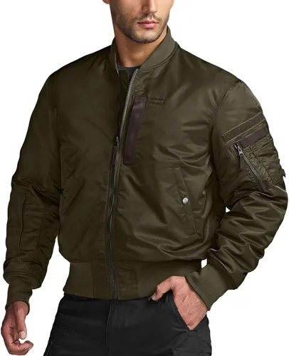Miniatura 12 de CQR Chaqueta bomber casual para hombre, cortavientos con cremallera para exteriores de otoño/invierno, chaqueta de vuelo MA-1 acolchada resistente