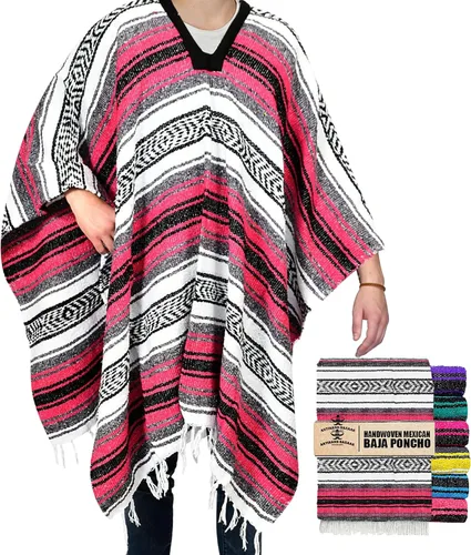 Miniatura 68 de Artisans Bazaar Poncho tradicional mexicano de Baja para hombres y mujeres, auténtico sarape de Gaban, manta de vaquero Pancho Jorongo