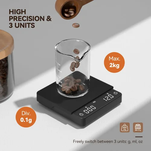 Miniatura 4 de Báscula de café recargable con sincronización automática, mini balanza de espresso con temporizador, escala de alta precisión de 4.4 lbs/0.00 oz