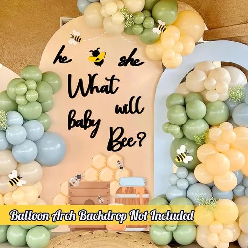 Miniatura 8 de Calcomanías de Decoración para Fiesta de Revelación de Género de Abeja Bebé de Madera Él o Ella Qué Será Abeja Bebé Letreros de Baby Shower