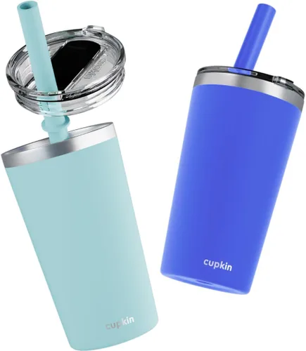 Miniatura 46 de CUPKIN - Taza apilable de acero inoxidable para niños, taza de batido, tazas aisladas con recubrimiento en polvo, tapa libre de BPA y pajilla de Rosa