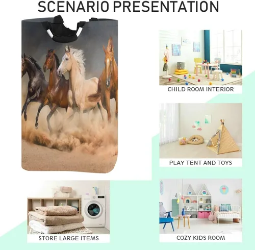Miniatura 3 de CaTaKu Cesto de lavandería de caballos de animales, cesta de lavandería para caballo, caja de almacenamiento grande, cesta de ropa plegable alta