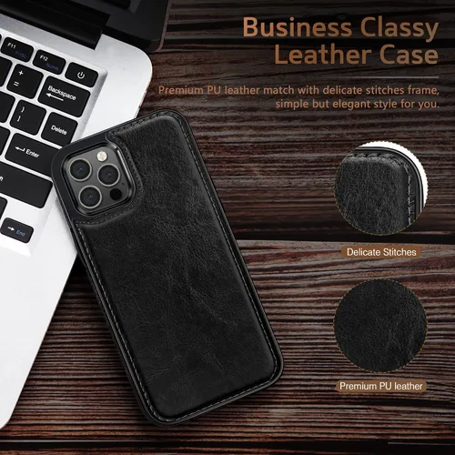 Miniatura 7 de LOHASIC Funda diseñada para iPhone 14 Pro, elegante cubierta trasera magnética de cuero de negocios, a prueba de golpes, compatible con fundas Negro