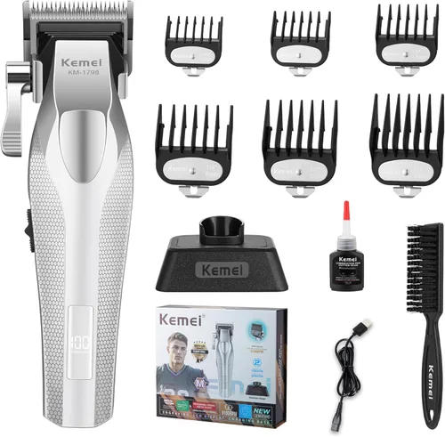 KEMEI 1798 - Cortadora de pelo profesional para hombres, 9100 RPM inalámbrica, con cuerpo de metal, recortadora de pelo de 3000 mAh con pantalla
