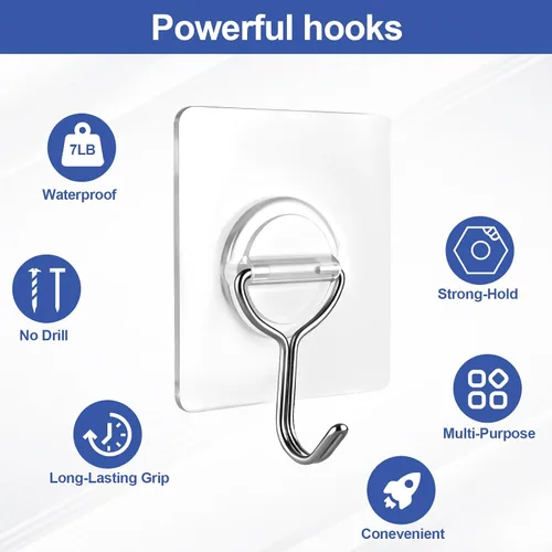 Miniatura 7 de Ganchos adhesivos de pared para colgar abrigos resistentes, 13 libras (máx.), gancho transparente impermeable multiusos, ganchos de acero inoxidable
