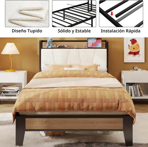 Miniatura 4 de LIKIMIO Marcos de Cama Twin XL, Cabecera de Almacenamiento con Estación de Carga, Sólida y Estable, Sin Ruido, No Necesita Somier, Fácil Montaje