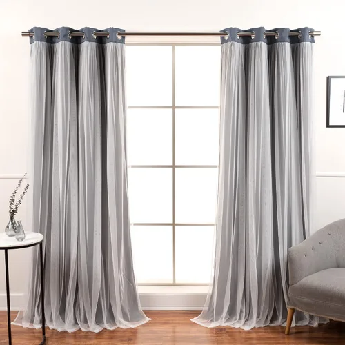 Miniatura 56 de Best Home Fashion Juego de 2 paneles de ventana de tul de encaje con aislamiento térmico y ojales de níquel de acero inoxidable para dormitorio