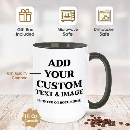 Miniatura 2 de Taza de café de cerámica personalizada para añadir tu propia imagen y texto, taza de té de 15 onzas, mango negro, foto taza de café, regalo