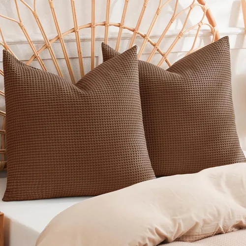 Miniatura 18 de PHF Funda de almohada 100% algodón con tejido de gofre, 18 x 18 pulgadas, sin relleno, paquete de 2 elegantes fundas de almohada cuadradas Gris claro