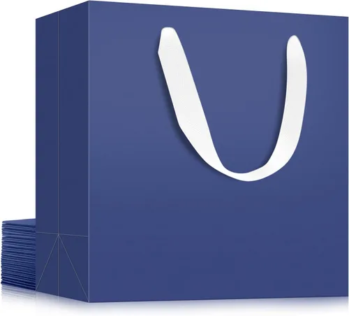Miniatura 59 de EUSOAR Bolsas de Regalo Grandes Azul Marino, Paquete de 25 - Bolsas de Papel de Compras de 12.5"x4.5"x11" con Asas para Negocios, Manualidades