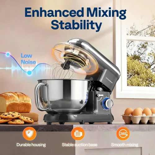 Miniatura 3 de VIVOHOME - Batidora de mesa de 650 W, 6 velocidades, 6 cuartos de galón, mezclador eléctrico de cocina con cabezal basculante, batidor, gancho