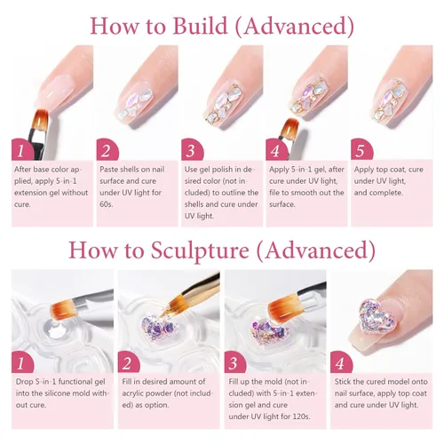 Miniatura 6 de X&D Kit de uñas de poligel, 3 piezas de gel de uñas de gel natural transparente, kit de gel de uñas de secado rápido, juego de gel de uñas