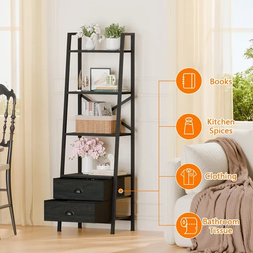 Miniatura 7 de Furologee - Estantería de escalera de 4 niveles, estantería pequeña con 2 cajones, organizador de estante de almacenamiento vertical, estanterías