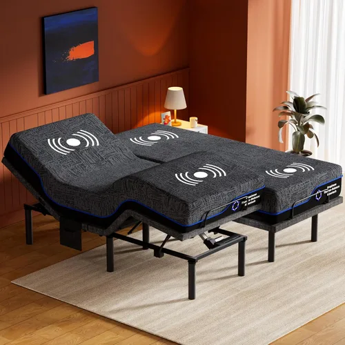 Amada Split King - Marco de cama ajustable y juego de colchón de espuma viscoelástica de gel refrescante de 14 pulgadas, masaje, inclinación de