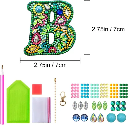 Miniatura 2 de YOYA Llaveros de pintura de diamantes de doble cara 5D letras 5D Kit de llavero de pintura de diamantes de taladro completo llavero de letras B Verde