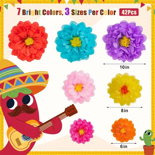 Miniatura 3 de 21 flores de papel mexicanas, flores de papel de fiesta, flores de tejido coloridas para carnaval, telón de fondo de fiesta, boda, fiesta