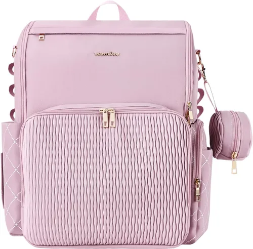 Miniatura 9 de Elegante bolsa de pañales para bebé, bolsa de bebé con cambiador, funda para chupete y correas para cochecito, mochila grande para pañales