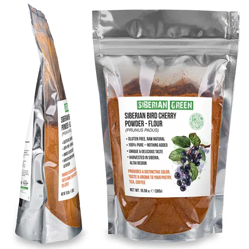 Miniatura 2 de Auténtica Cereza de Ave Siberiana en Polvo (Harina), Sin Gluten, Natural Cruda 300gr/10.58oz Altai Región Salvaje Cosechado
