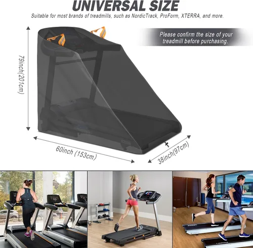Miniatura 5 de XYZCTEM Cubierta de cinta de correr impermeable a prueba de polvo para máquina de correr, equipo de entrenamiento de ejercicio, protección con Negro