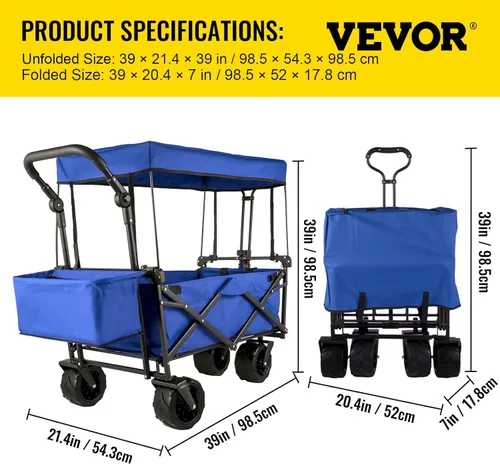 Miniatura 7 de Happbuy - Carro plegable con toldo extraíble, 220 libras, carrito de playa plegable resistente con ruedas grandes Azul