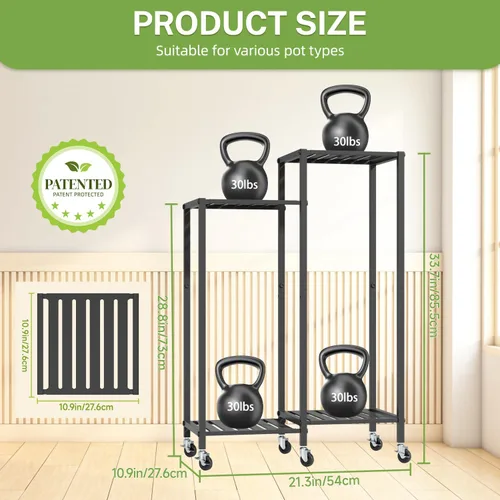 Miniatura 5 de iDavosic.ly Soporte para plantas de 4 niveles para interiores con ruedas, estante de metal escalonado para flores al aire libre para macetas Negro