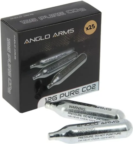 Anglo ARMS - Cartucho de cápsula de gas de 0.42 oz, 25 de CO2, pistola de aire comprimido, pistola de aire comprimido (paquete de 25)