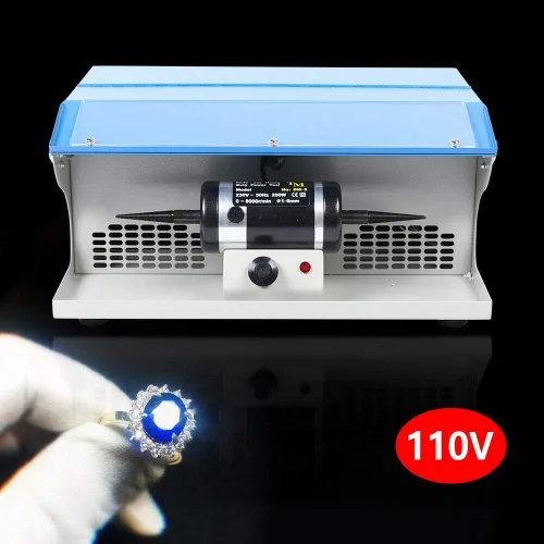 Miniatura 4 de TFCFL Máquina pulidora de joyas, herramienta de pulido de 200 W, colector de polvo con mesa ligera, pulidor de joyería, velocidad de 0-8000 RPM